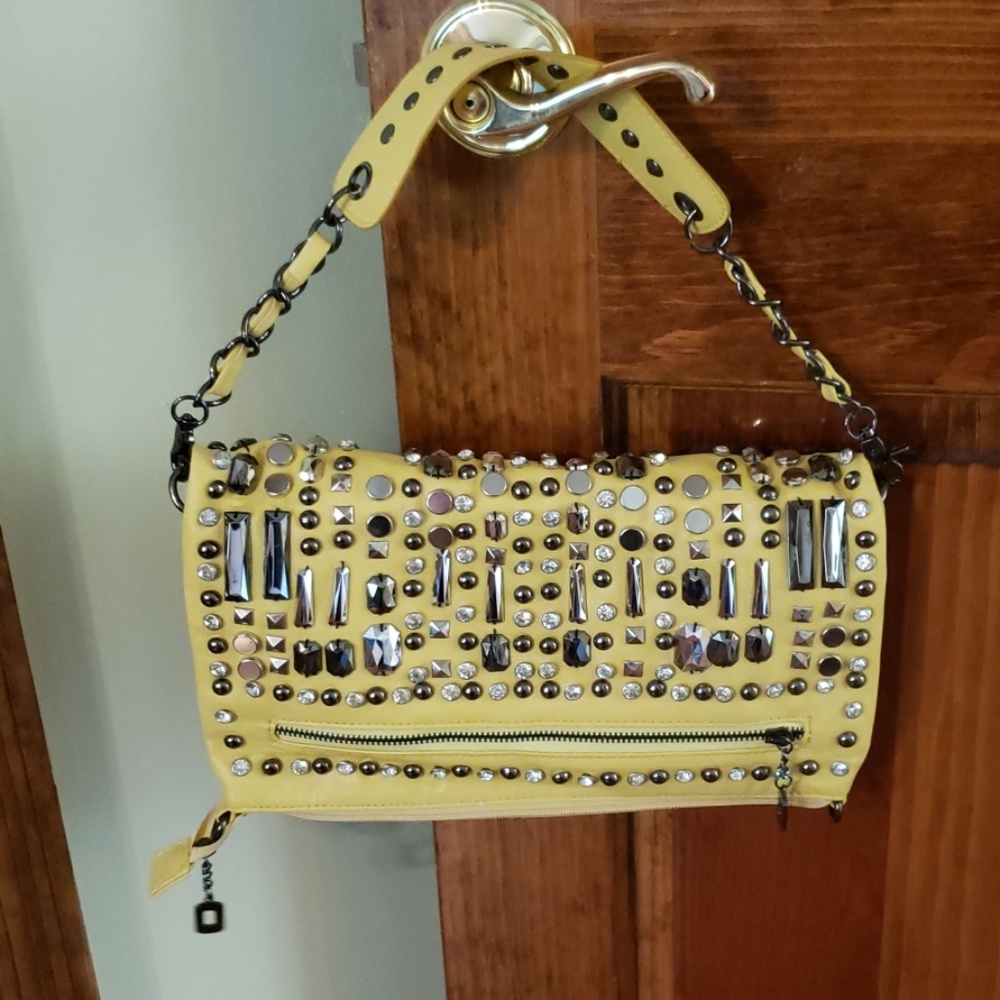 Yellow studded Convertable bag - Picture 3 of 8